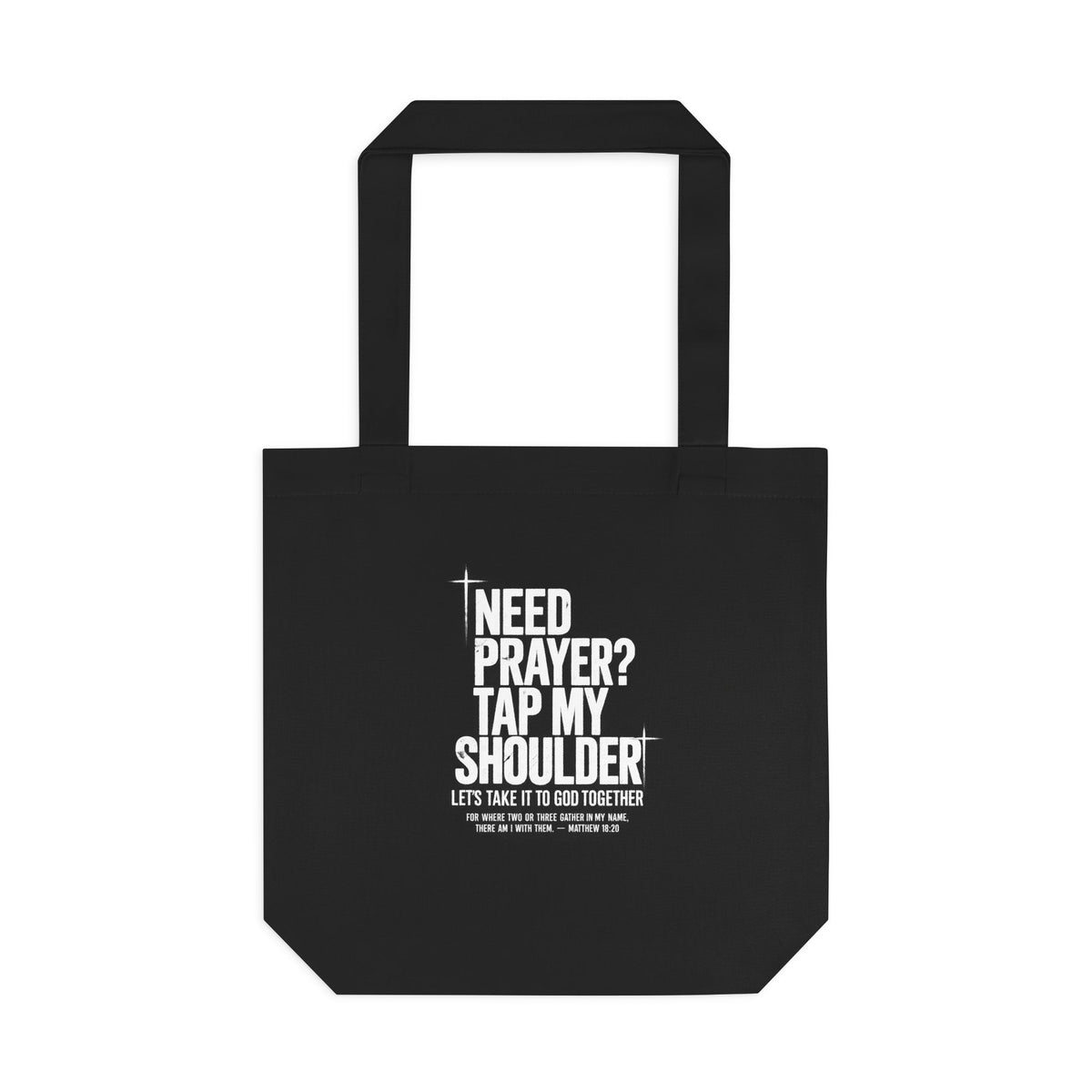 Black front Need Prayer Christian tote bag