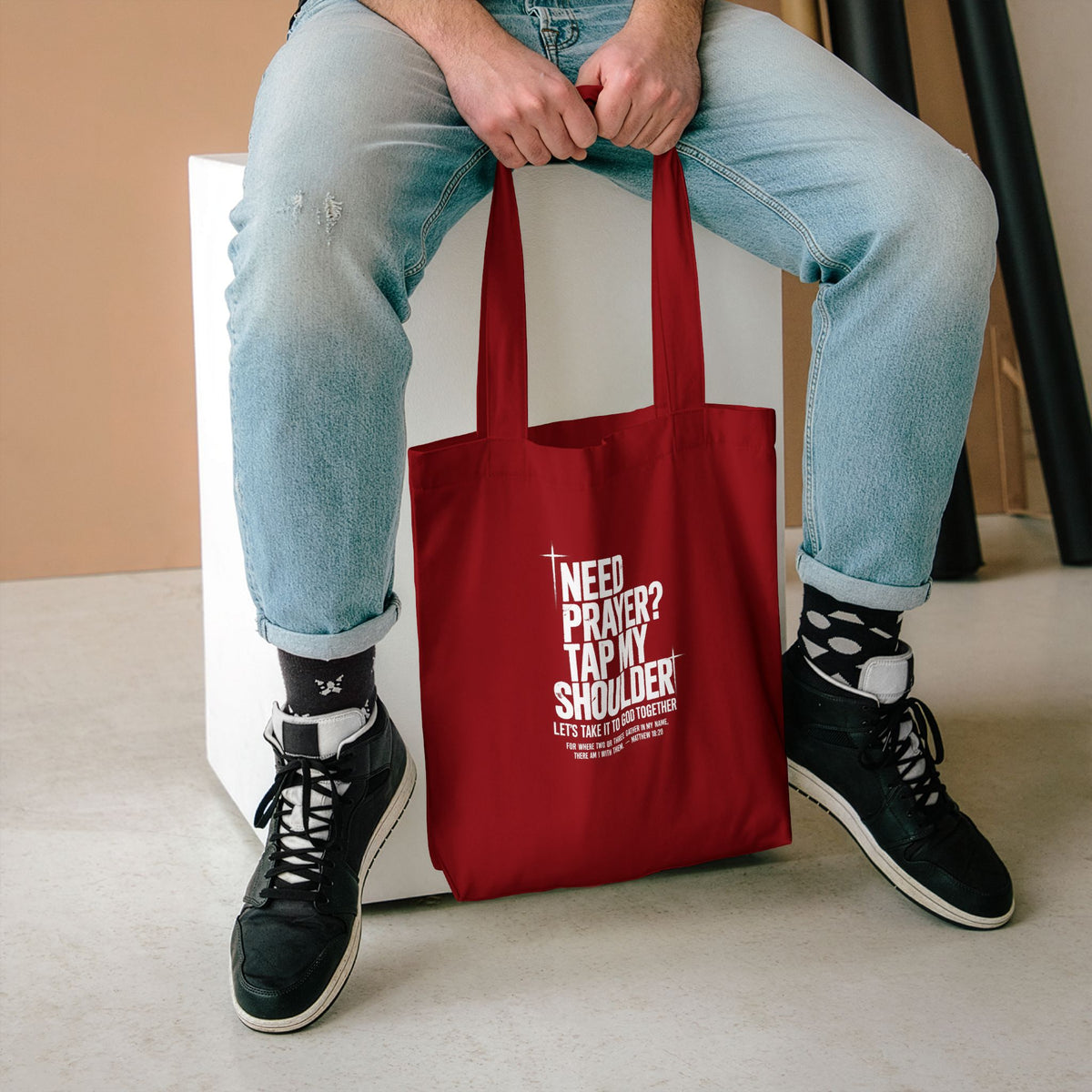 Cardinal Red lifestyle Need Prayer Christian tote bag