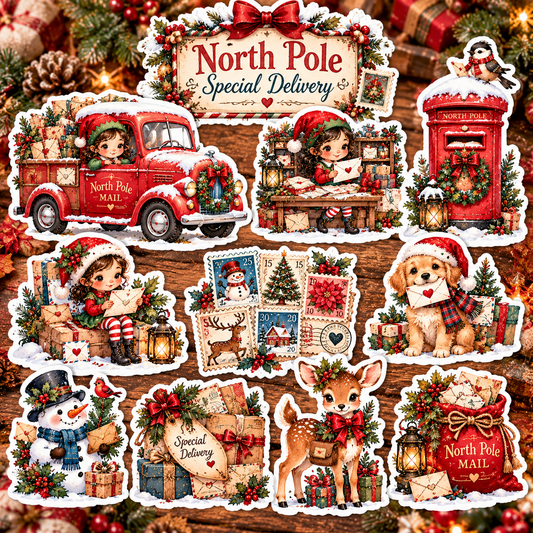 North Pole Special Delivery watercolor sticker collection square cover