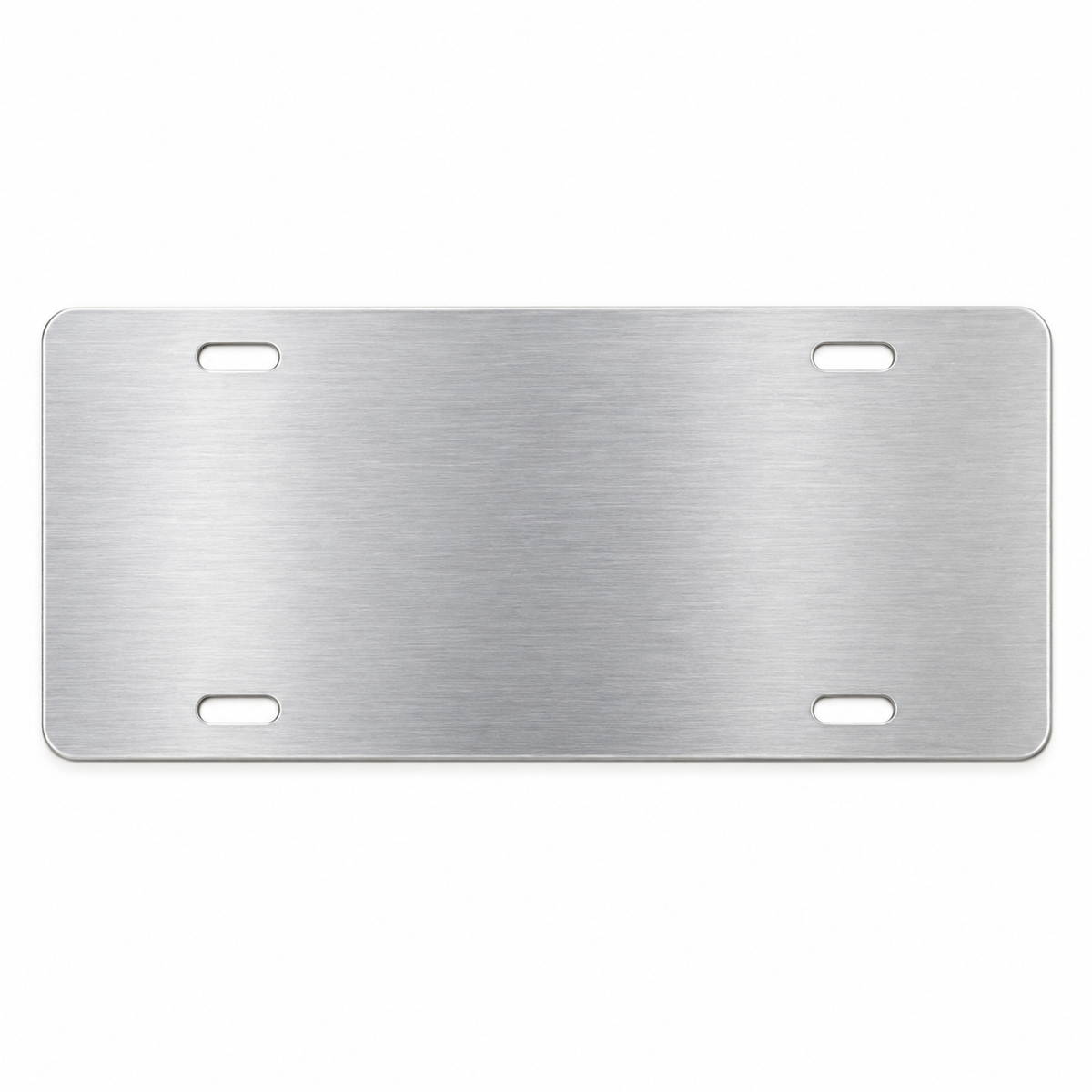 Back side of decorative aluminum license plate with four mounting slots
