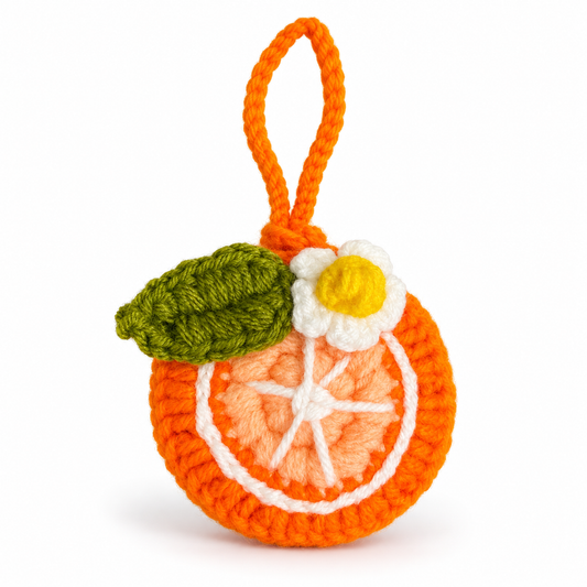 Handmade crochet orange fruit mini pouch front view