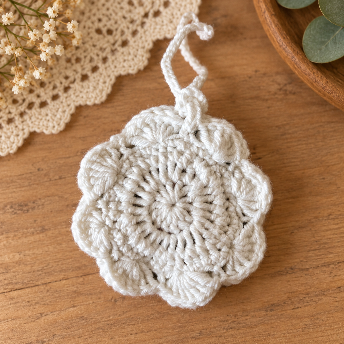 Pink Blossom Crochet Wristlet Pouch back view