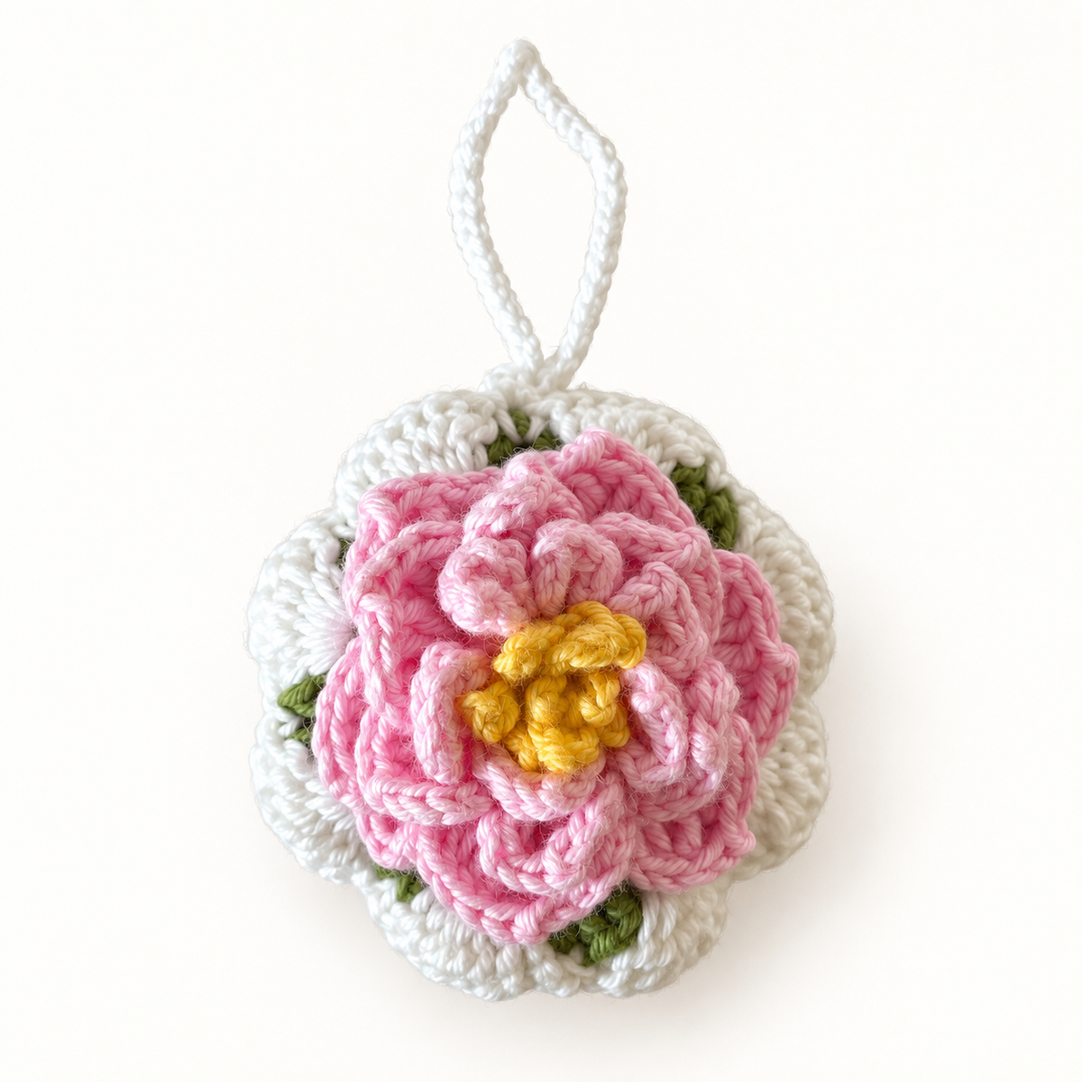 Pink Blossom Crochet Wristlet Pouch front view