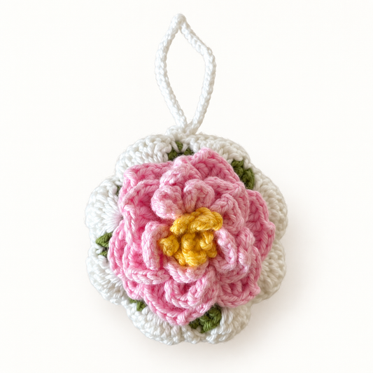Pink Blossom Crochet Wristlet Pouch front view