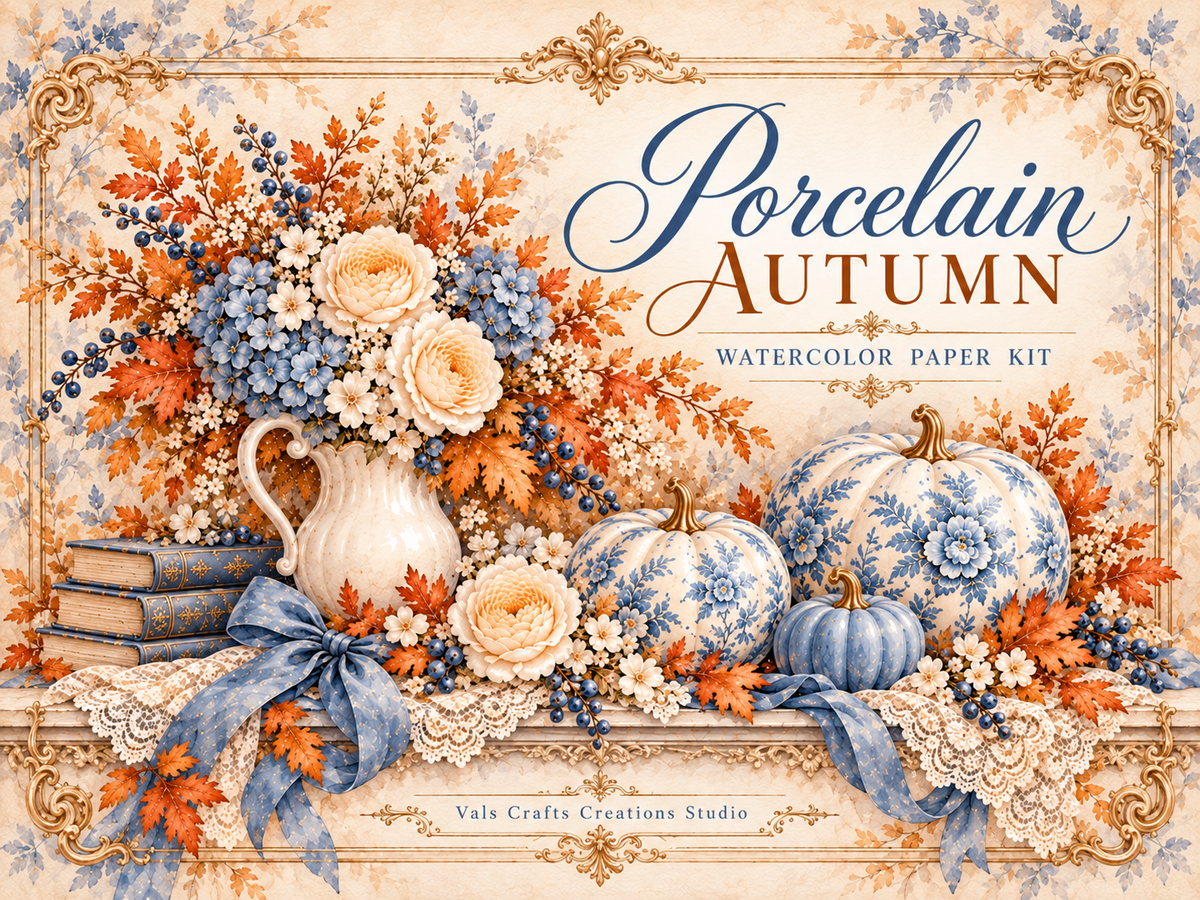 Porcelain Autumn watercolor paper kit cover