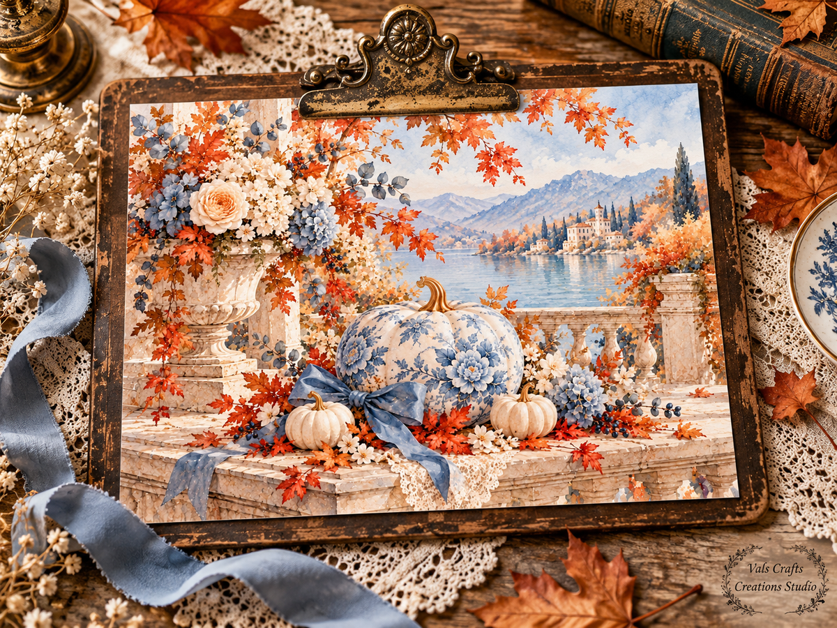 Porcelain Autumn paper on antique clipboard