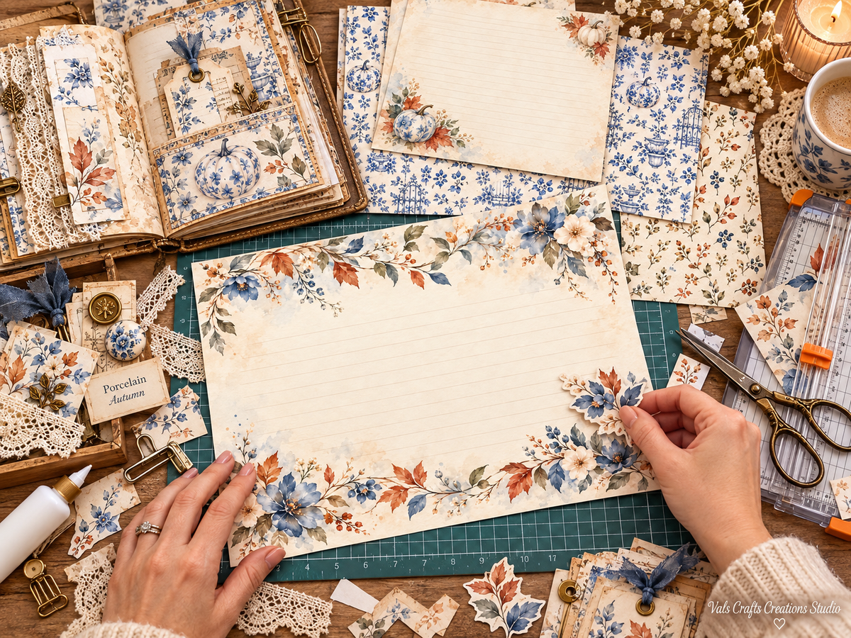 Porcelain Autumn full paper crafting workspace