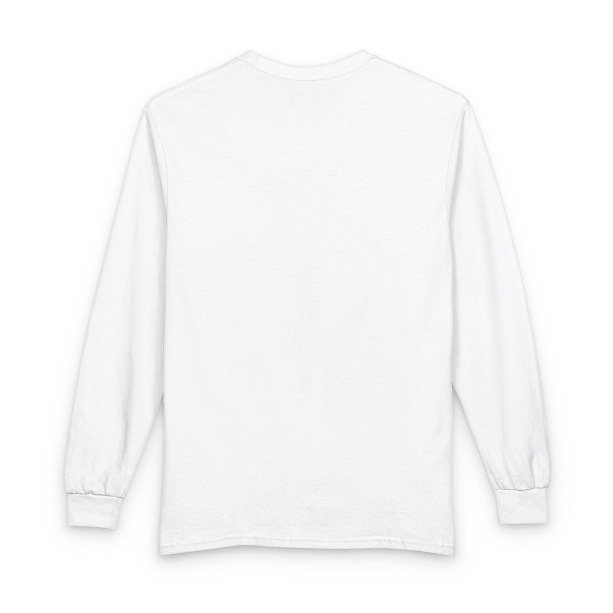Back view of white Gildan 5400 long sleeve shirt