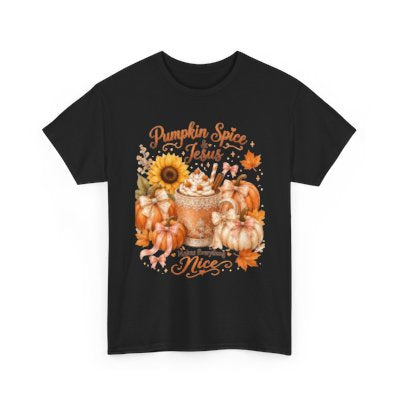Pumpkin Spice and Jesus Makes Everything Nice Christian fall T-shirt in black