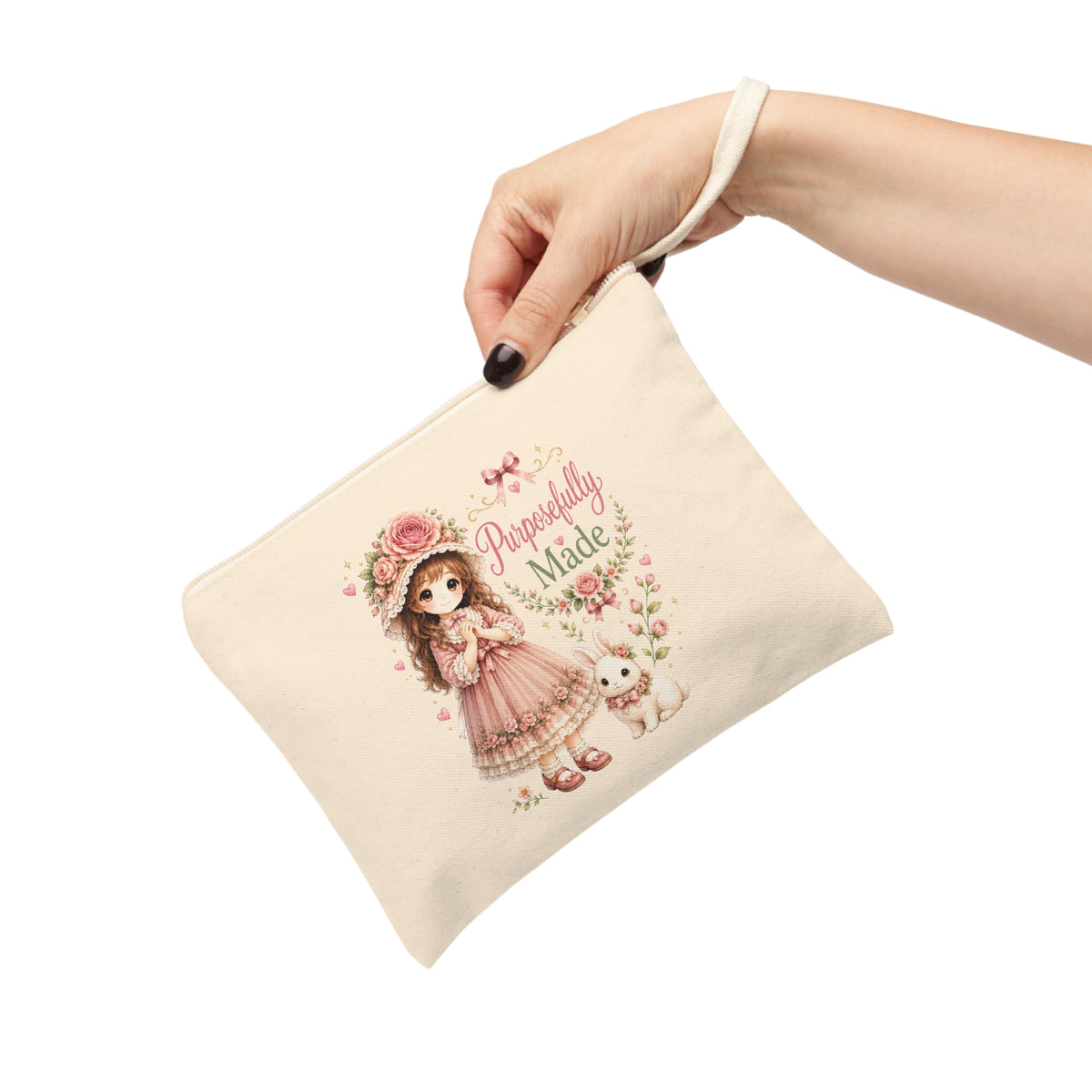 Purposefully Made Christian canvas pouch held by wrist strap