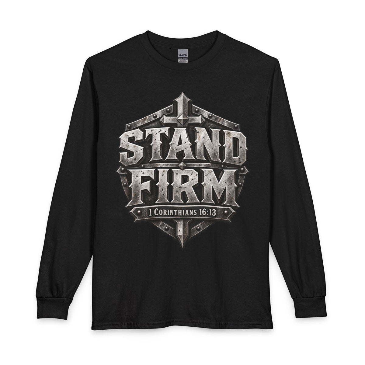 Stand Firm 1 Corinthians 16:13 Christian long sleeve shirt in black