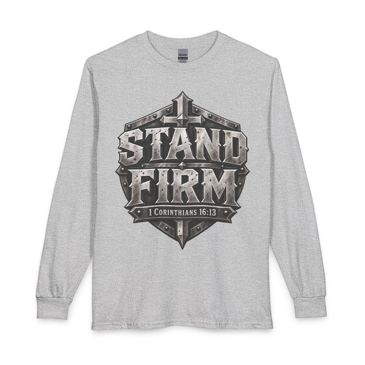 Stand Firm 1 Corinthians 16:13 Christian long sleeve shirt in sport gray