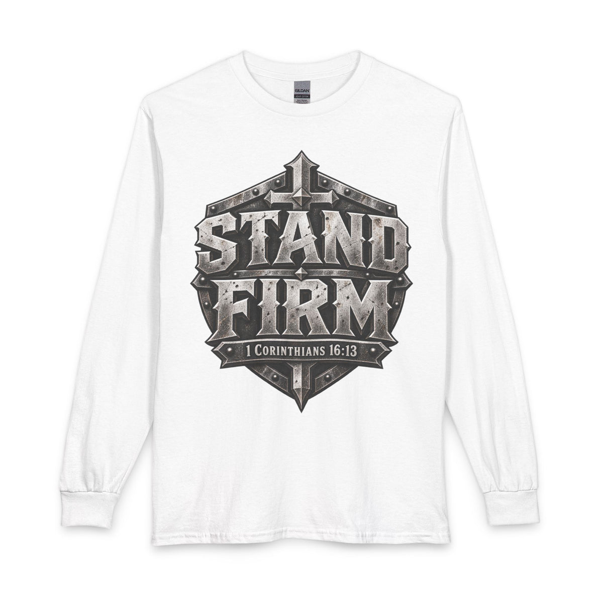 Stand Firm 1 Corinthians 16:13 Christian long sleeve shirt in white