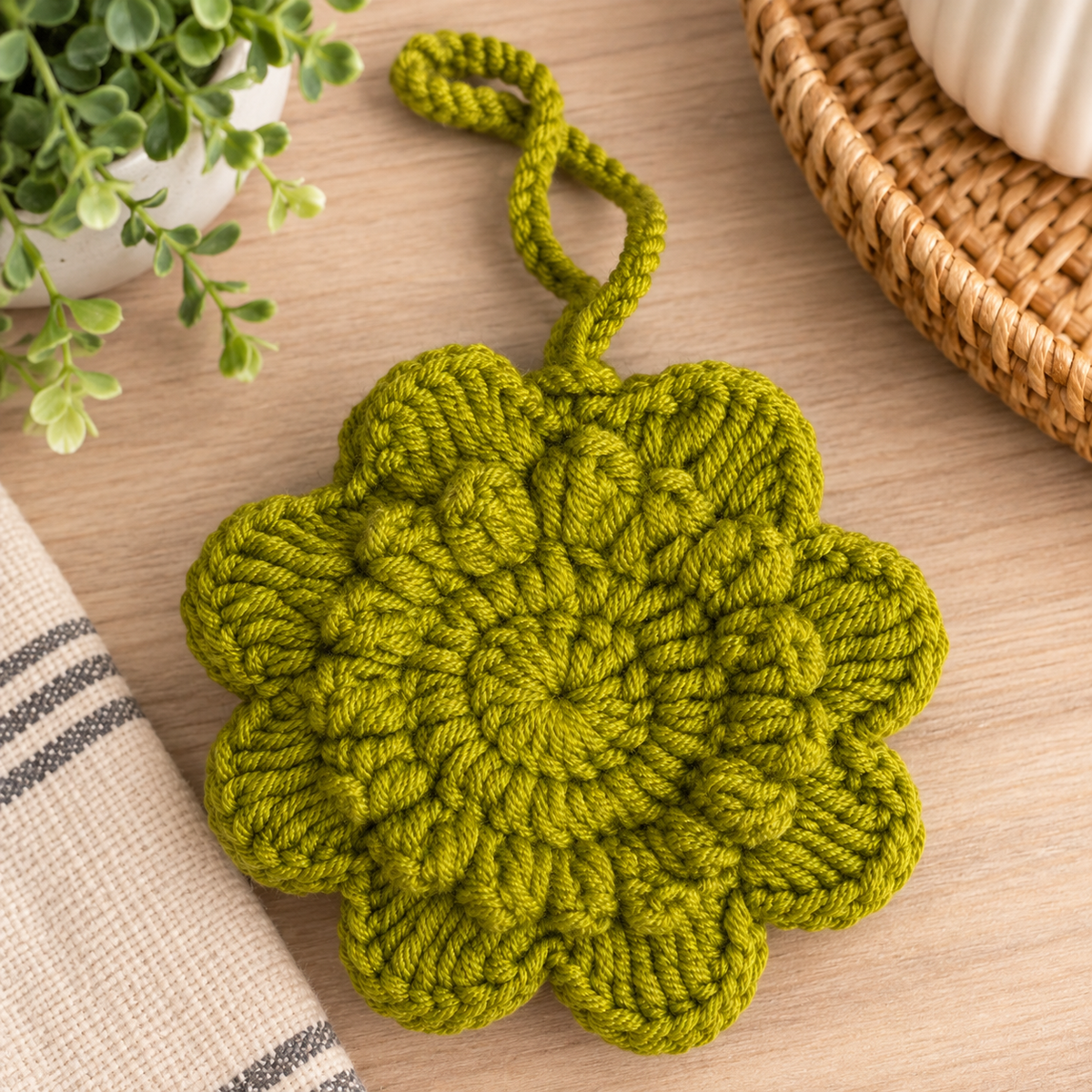 Sunflower Crochet Wristlet Pouch back view