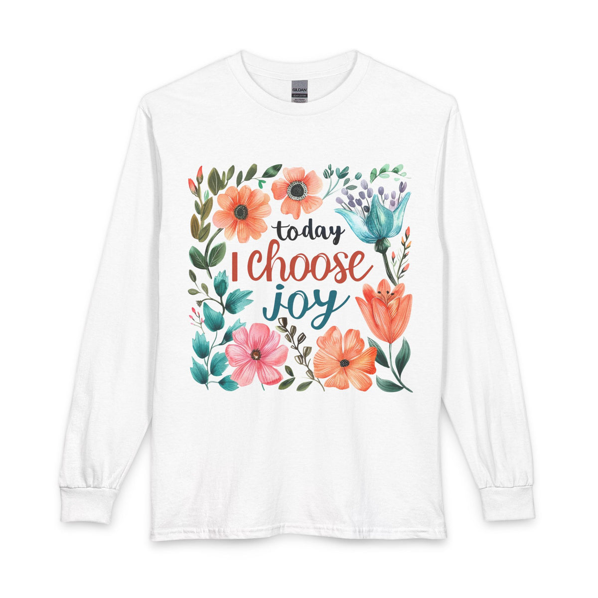 Today I Choose Joy floral long sleeve shirt in white
