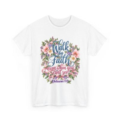Walk by Faith Christian floral T-shirt in white