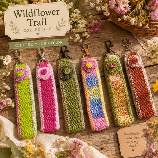 Wildflower Trail Collection handmade crochet wristlet keychains, six color options