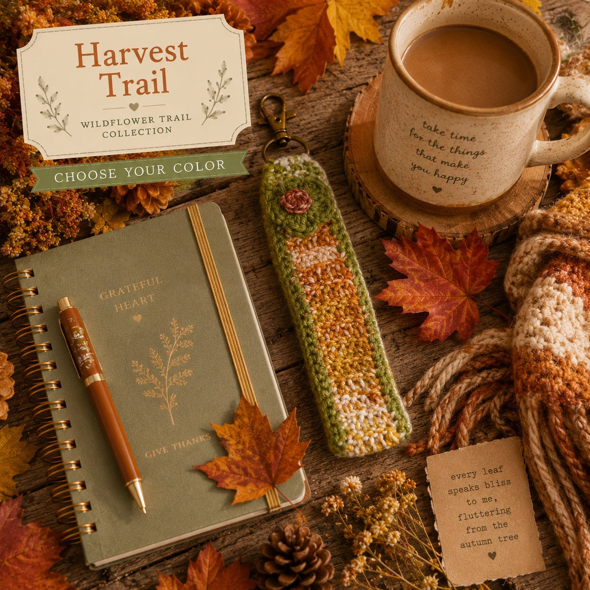 Harvest Trail crochet floral wristlet keychain from the Wildflower Trail Collection