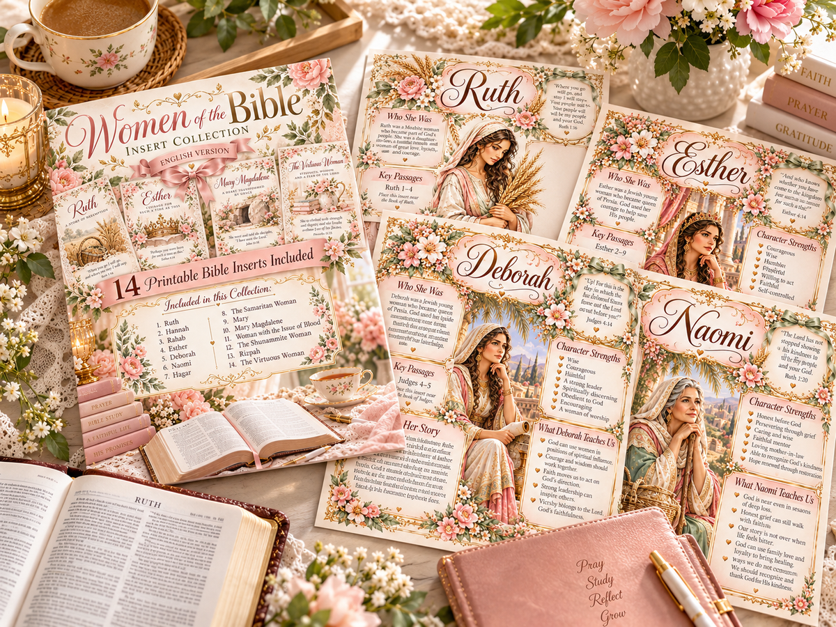 Women of the Bible English devotional insert collection flat lay