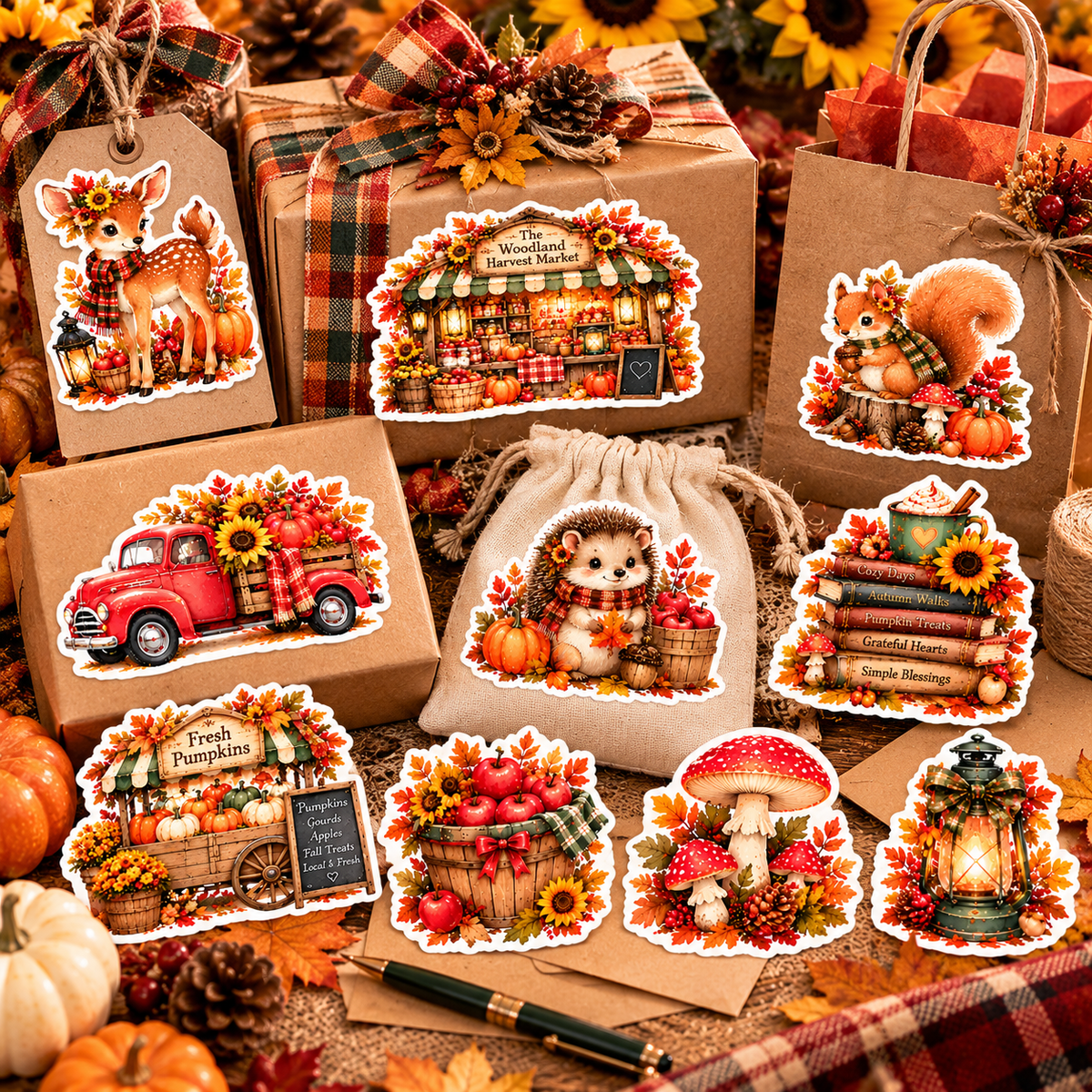 woodland harvest market gift wrap