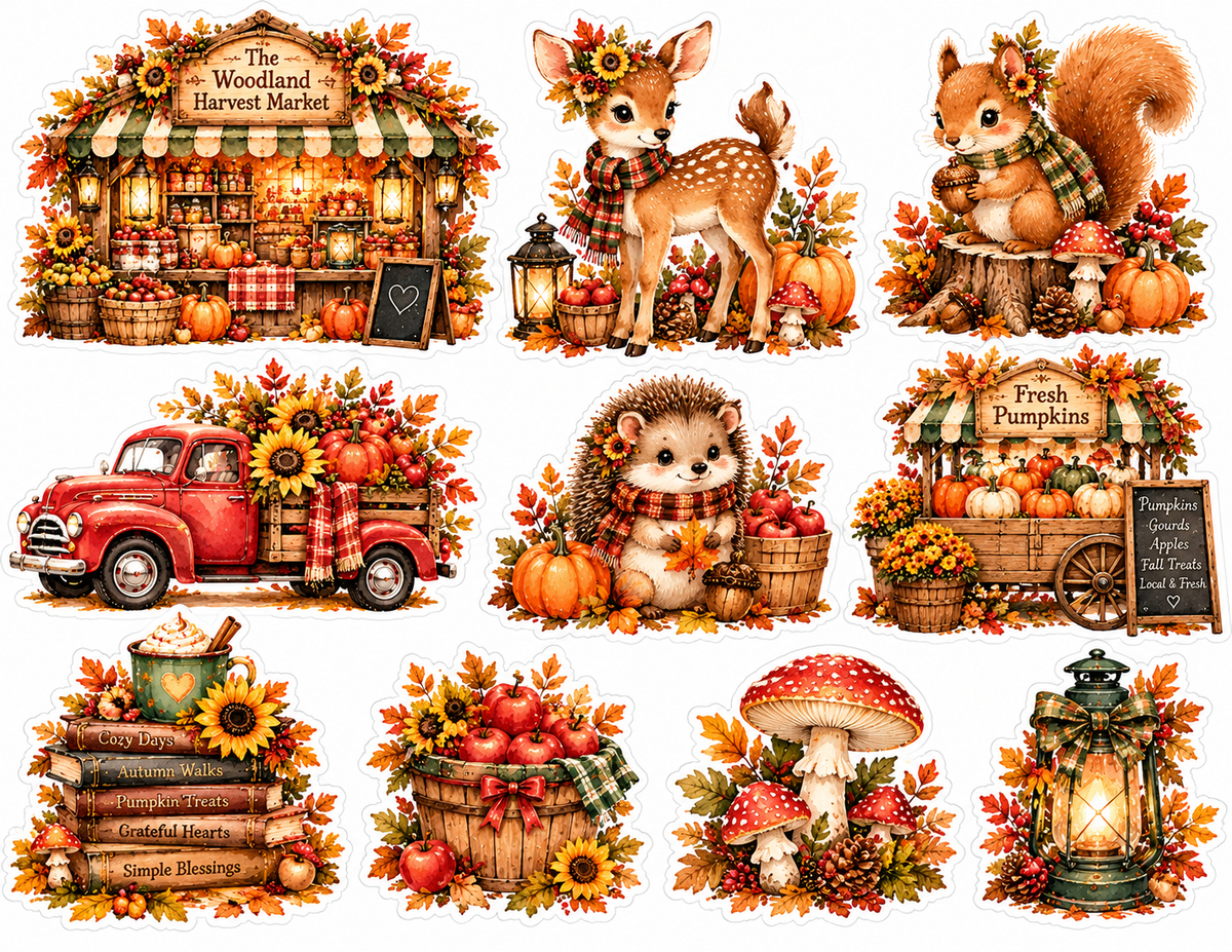 woodland harvest market original stickers