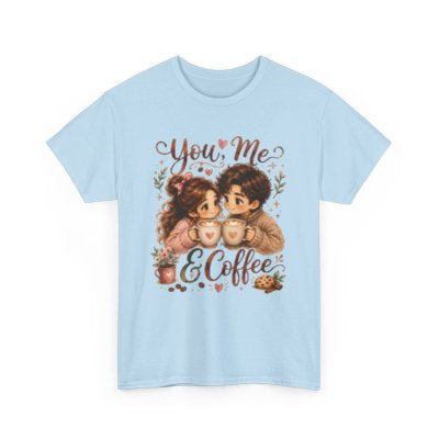 You Me and Coffee romantic coffee T-shirt in light blue