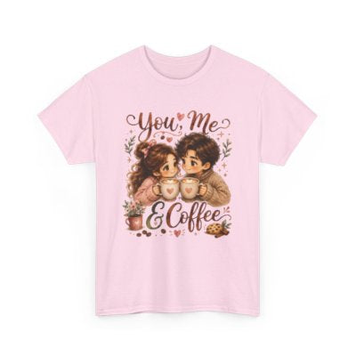 You Me and Coffee romantic coffee T-shirt in light pink