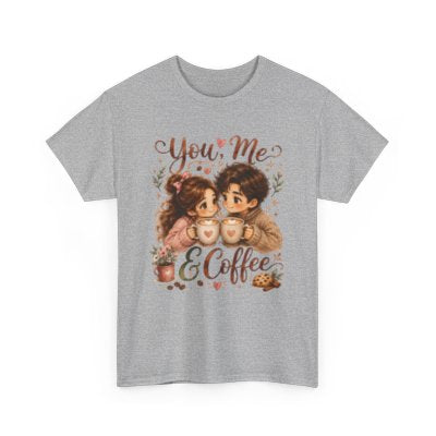 You Me and Coffee romantic coffee T-shirt in sport gray